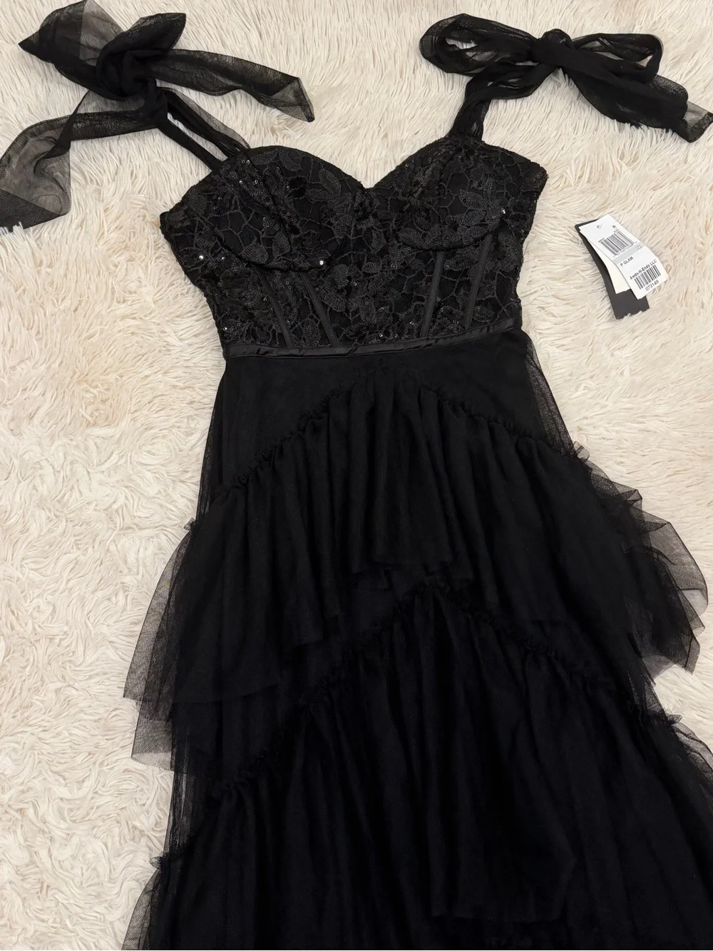 NEW City Studio Lace Tulle Maxi Dress 1/2 Corset Gown Black Goth Tiered Prom